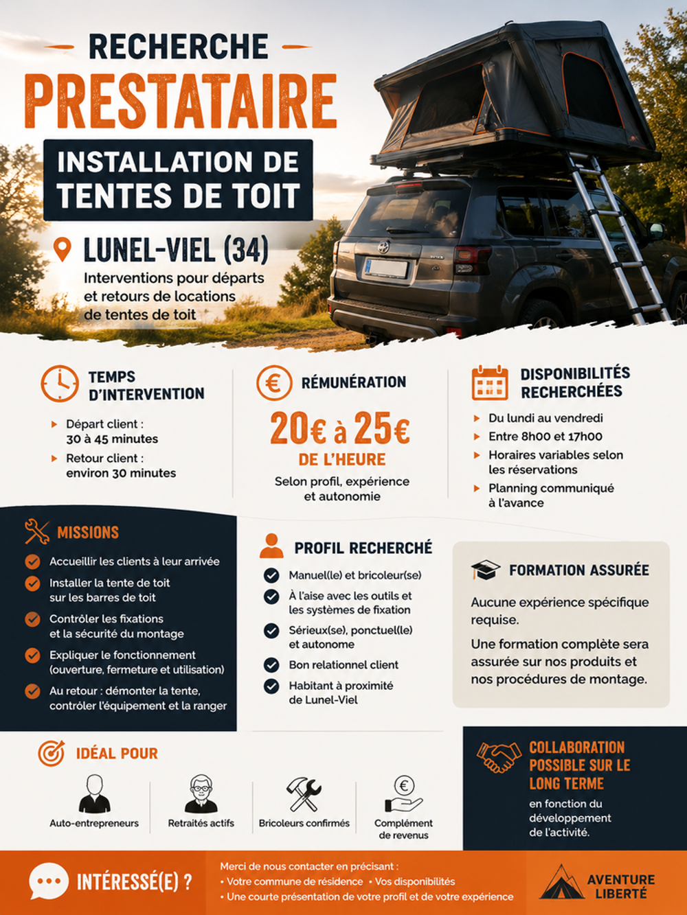   RECHERCHE PRESTATAIRE POUR INSTALLATION DE TENTES DE TOIT  