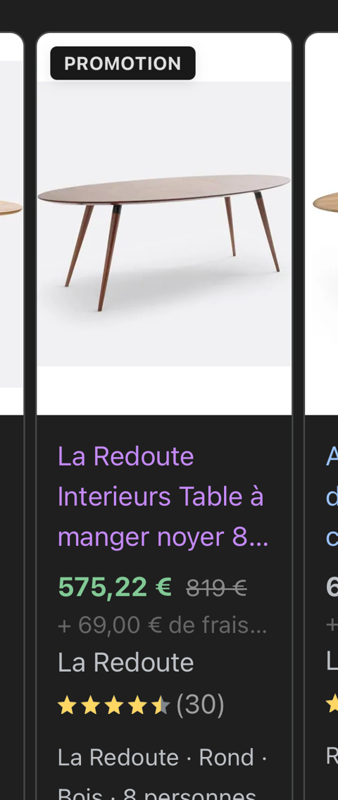 Table ovale en noyer 
La redoute 200 Solaize (69)