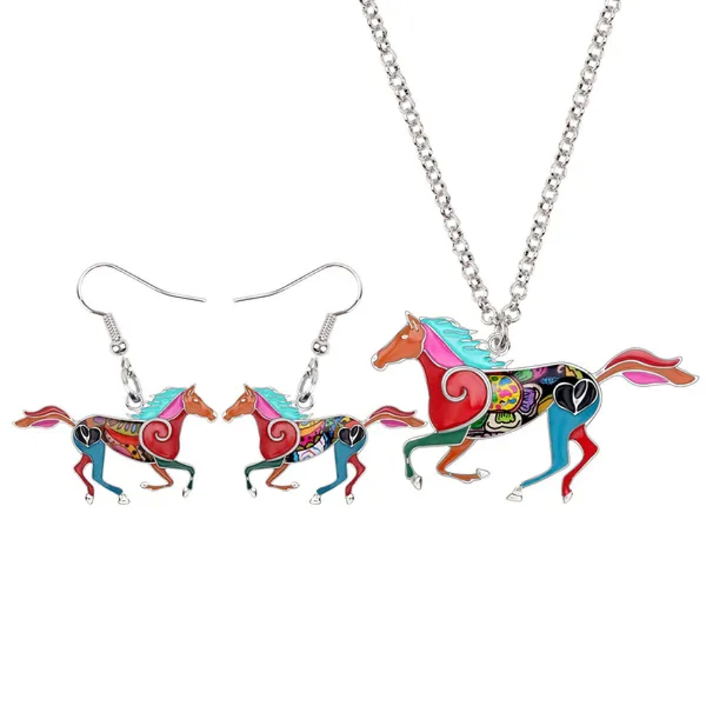 Ensemble Collier + boucle d'oreilles cheval Bijoux et montres