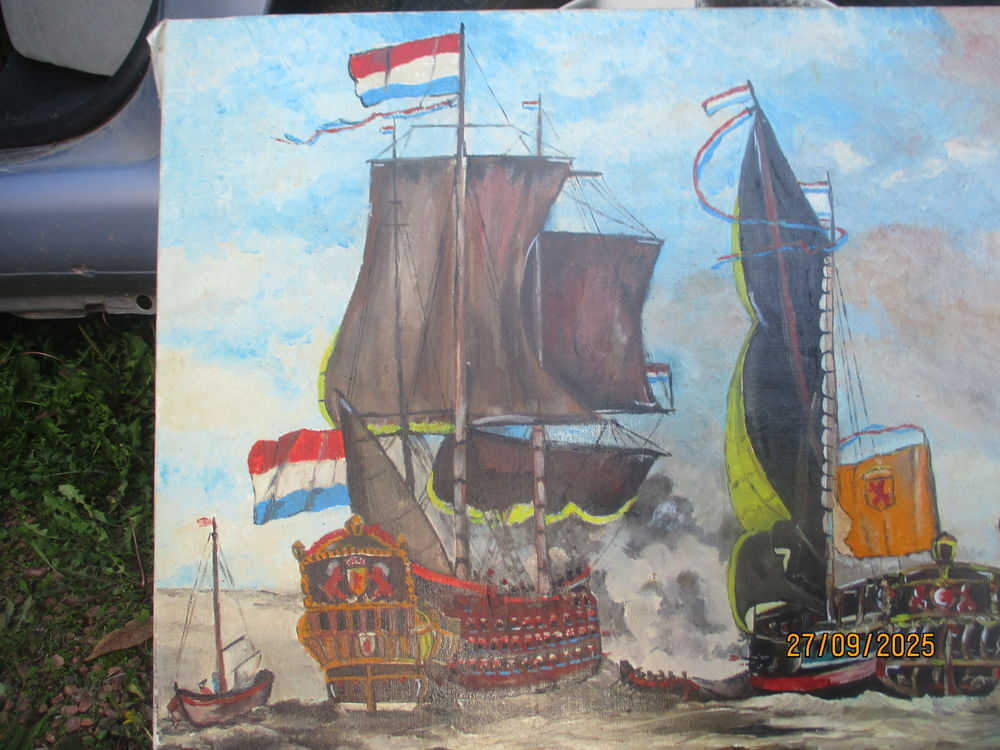 GRAND TABLEAU ANCIEN MARINE HUILE SUR TOILE Décoration