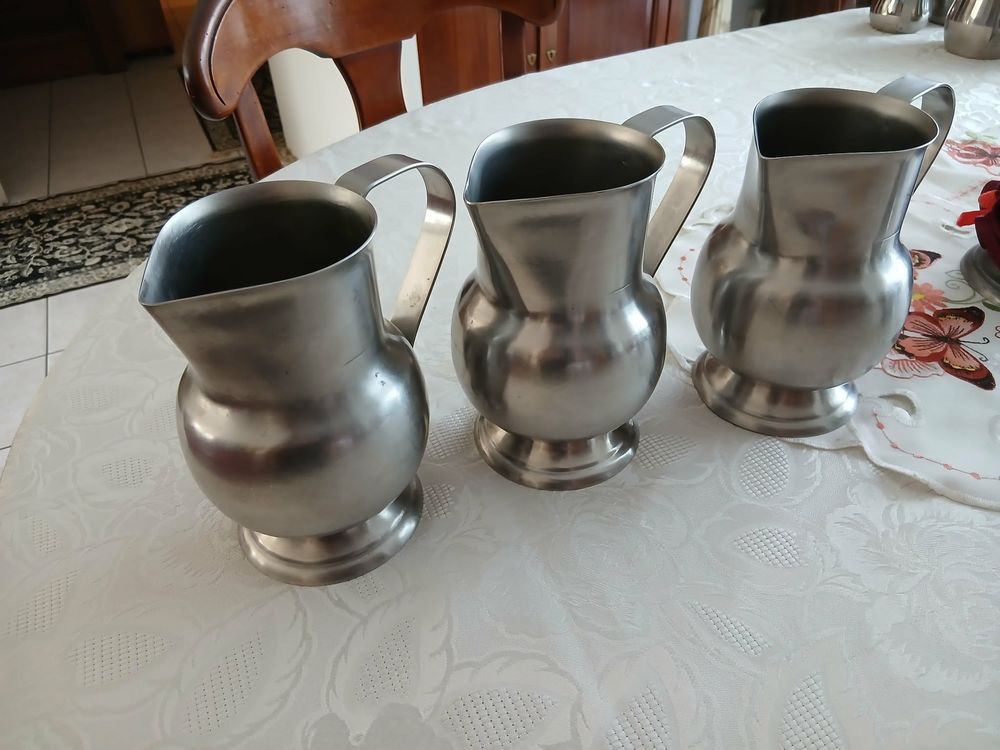  Lot de six pots vintage inox lourd bomb&eacute; sur pied N&deg; 1457 Cuisine