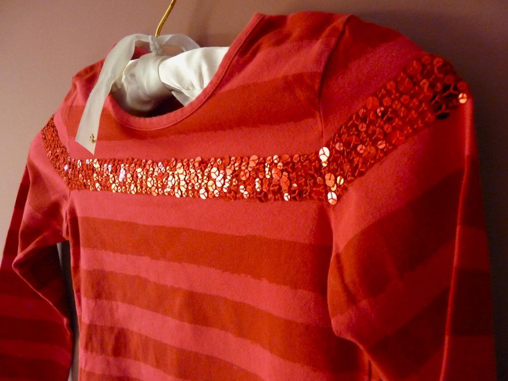 T-shirt Fille Catimini 6 ans rouge strass sequins manches lo Vêtements enfants
