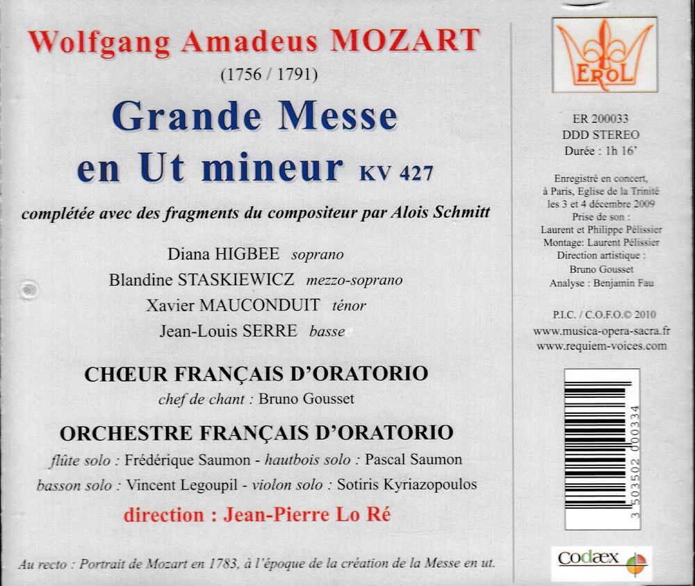 CD Mozart Grande Messe En Ut Mineur, KV 427, Compl&eacute;t&eacute;e CD et vinyles
