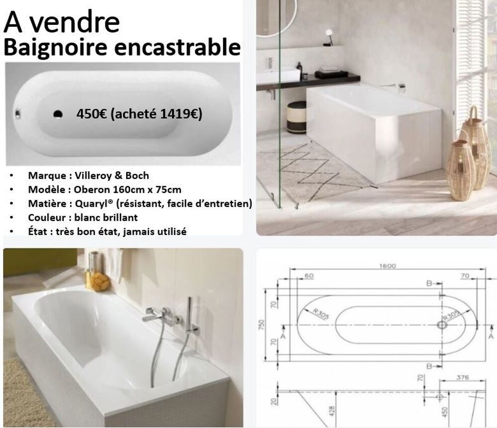 Baignoire Villeroy &amp; Boch Oberon 160 &times; 75 cm (450€) Meubles