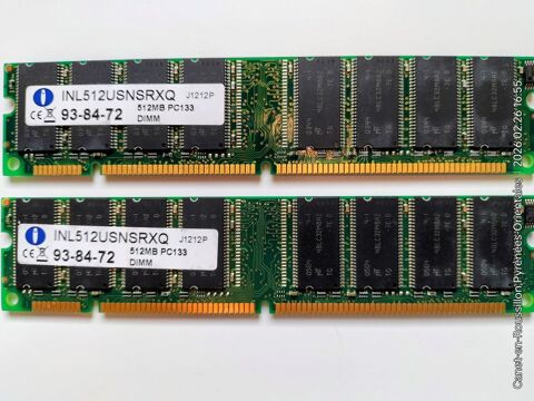 Kit M�moire  �Vintage�  DIMM 2x512Mo (soit 1Go) 133Mhz (R�f� 19 Canet-en-Roussillon (66)