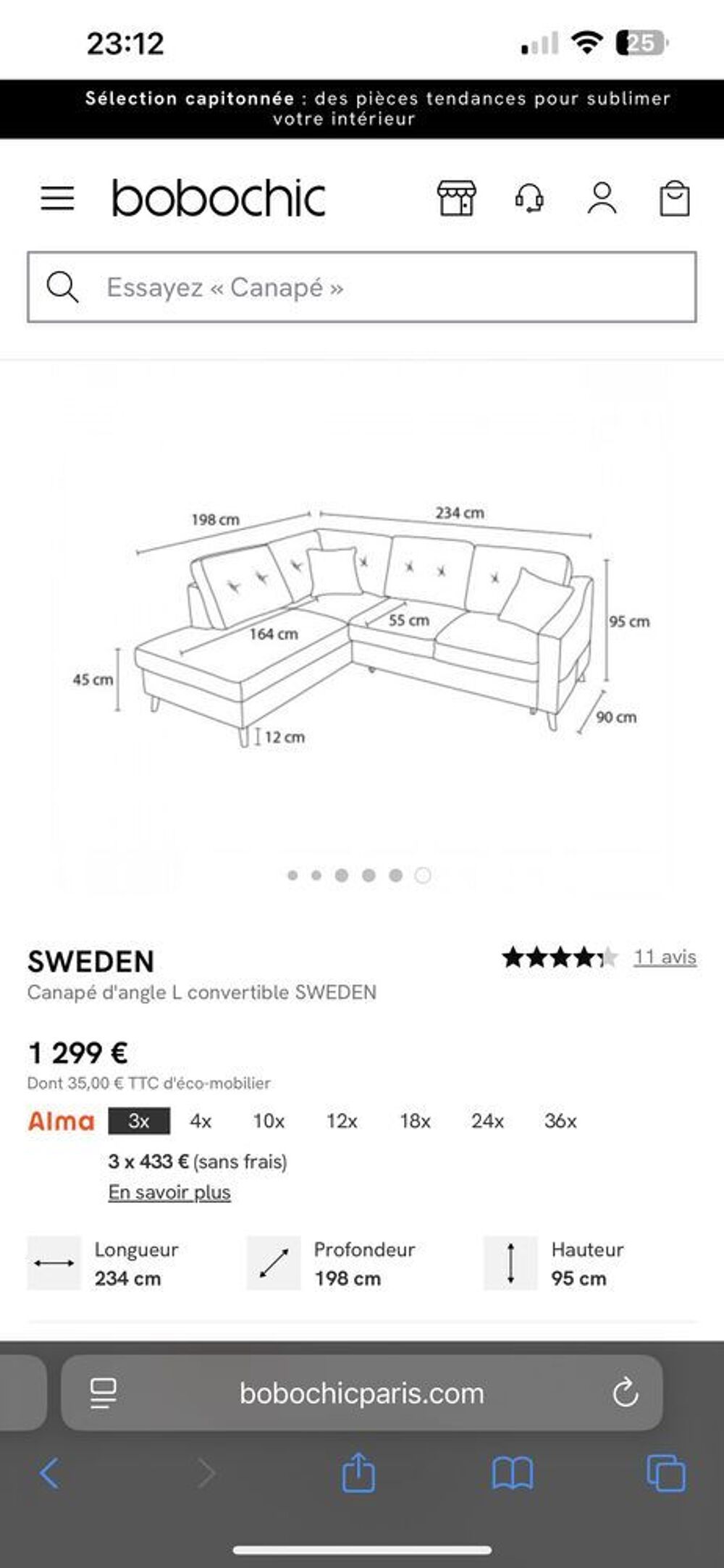 Canap&eacute; d'angle droit convertible Sweden - Cr&egrave;me - Meubles