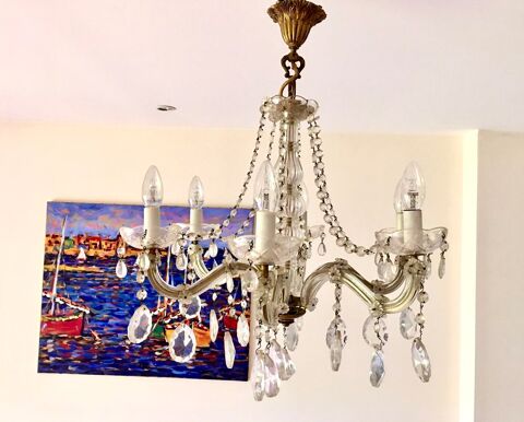 Lustre Marie-Thrse  pampilles;Cristal de Bohme et Bronze 65 L'Isle-Jourdain (32)