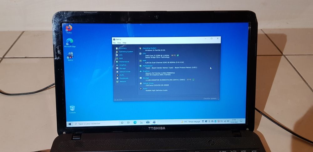 PC portable TOSHIBA C855, 15.6", Core i3, SSD 120Go, Win,10 Matériel informatique