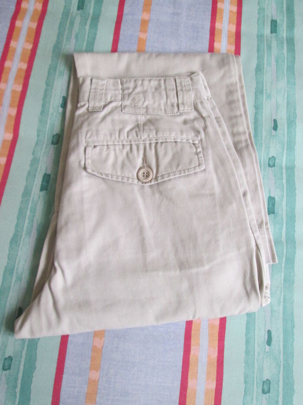 Pantalon multipoches toile &eacute;paisse beige homme taille 38 Vtements