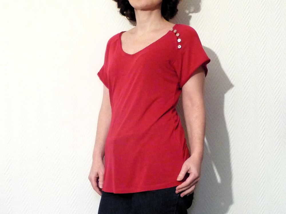 Top / Tee Shirt Rose Fuchsia &agrave; Manches Courtes- Tissaia Vêtements