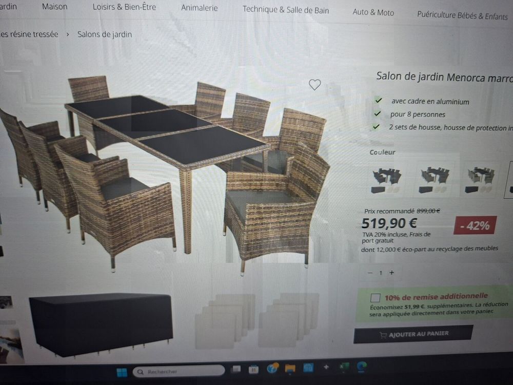 Salon de jardin table et chaises 8personnes Meubles