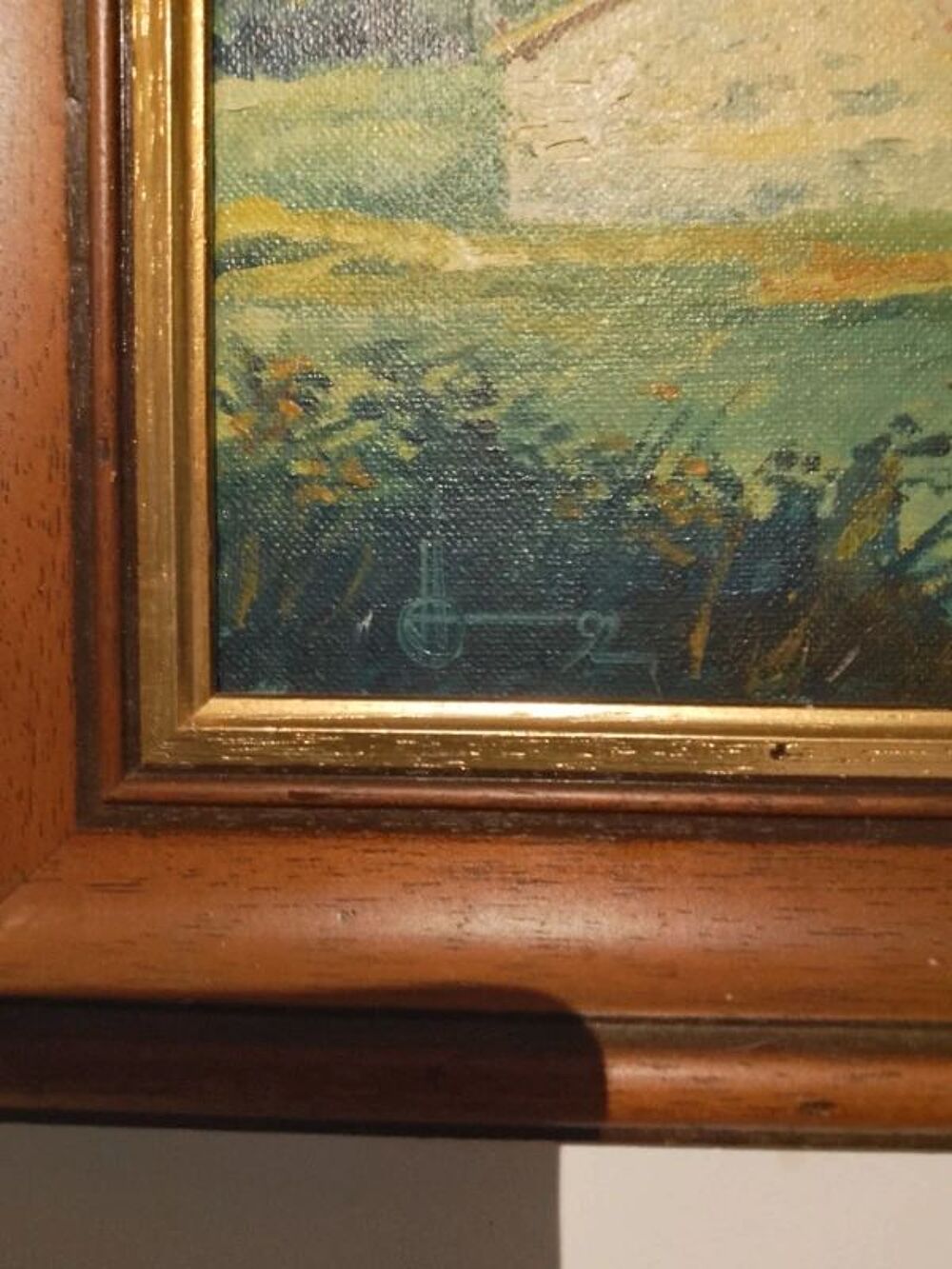 Magnifique tableau ancien peinture &agrave; l'acrylique sign&eacute; Décoration