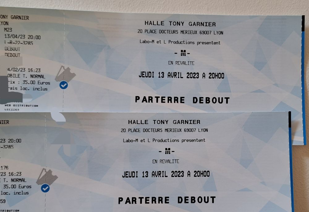 2 Places concert de -M- le jeudi13 avril 2023 &agrave; LYON Billetterie