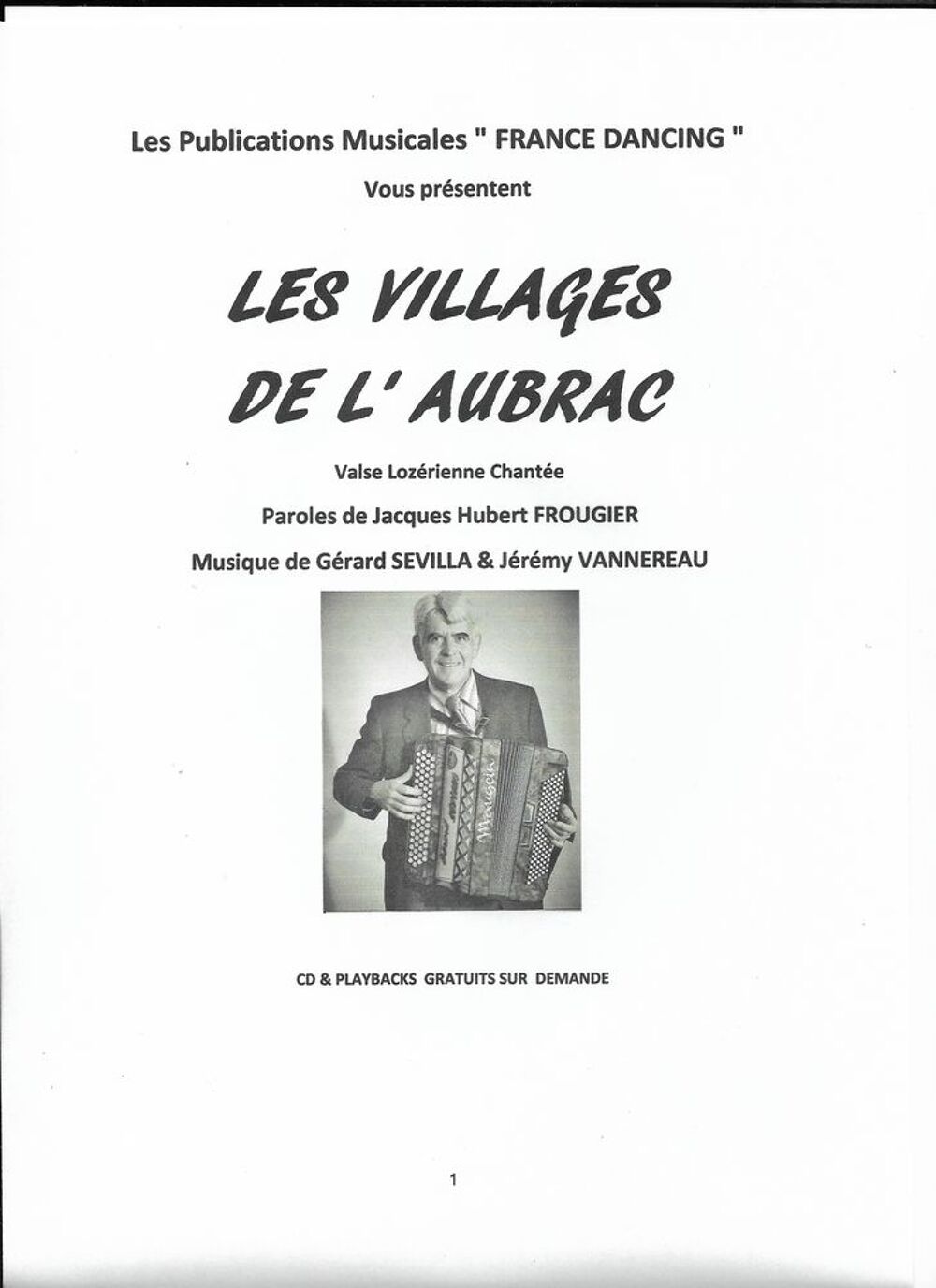 ACCORDEON: LES VILLAGES DE L' AUBRAC Instruments de musique