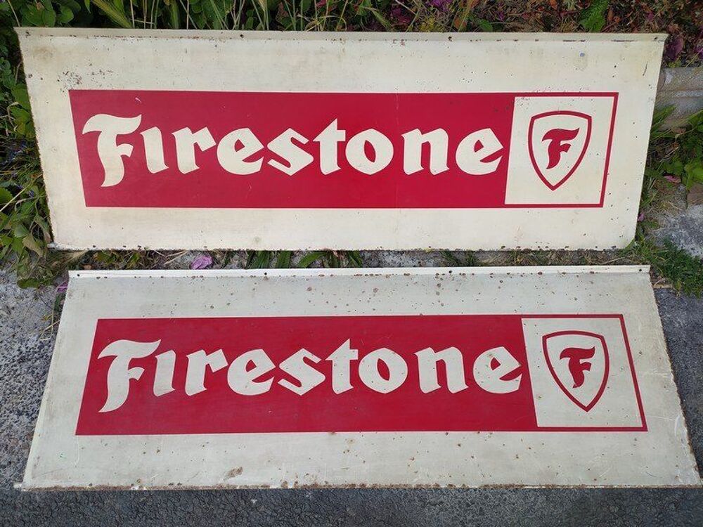 Ancienne Plaque T&ocirc;le Publicitaire Firestone Automobile 