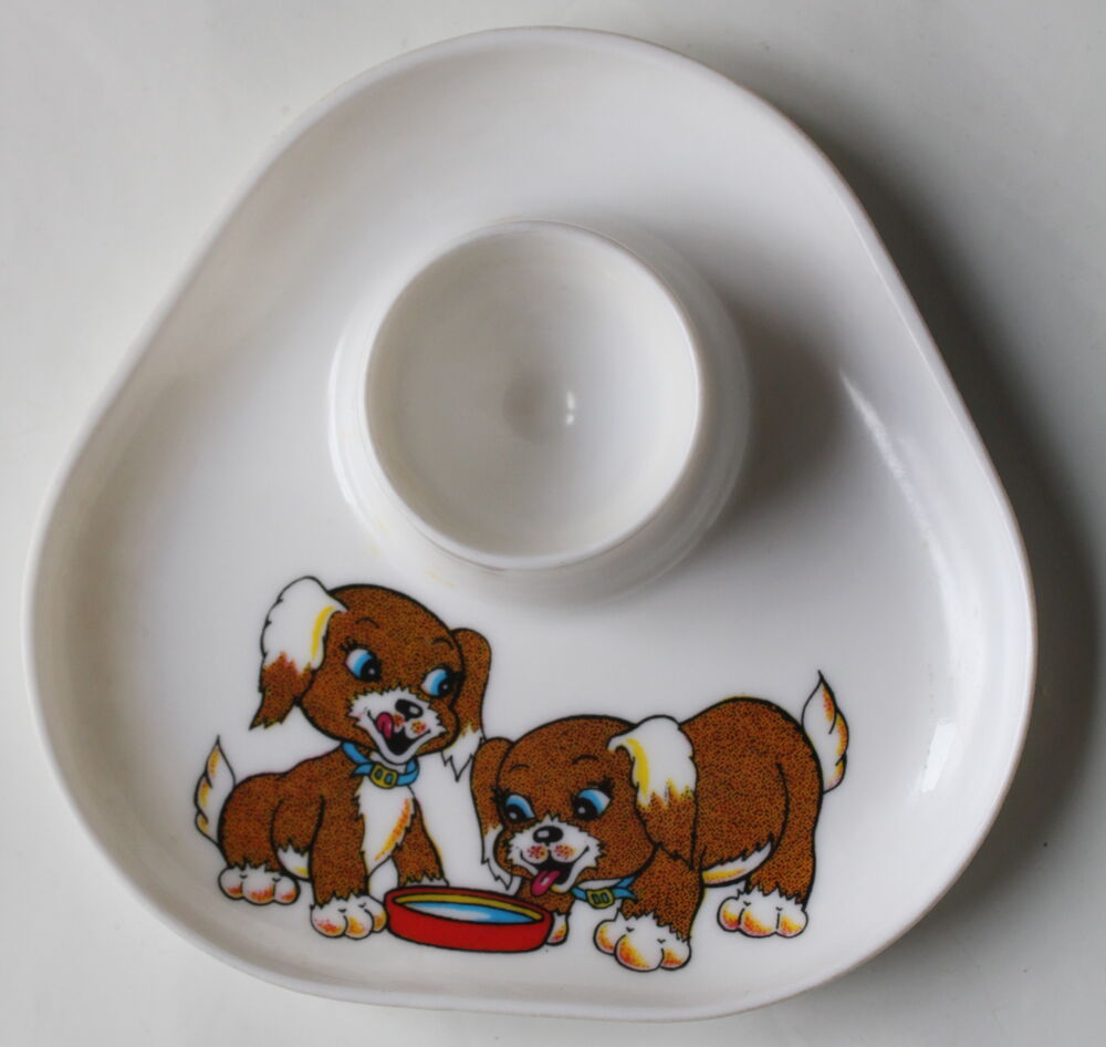 Coquetier enfant m&eacute;lanine Annecy chiots vintage 70 Cuisine