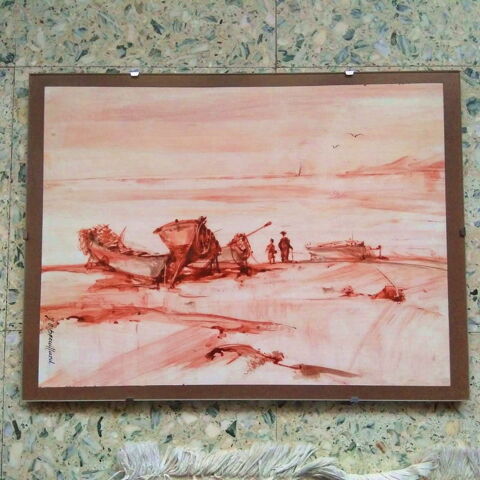 Peinture  sc�ne de p�che  30 Tassin-la-Demi-Lune (69)