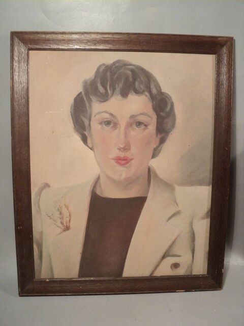 Ancien Tableau Portrait Fminin Femme des Annes 1940 70 Loches (37)