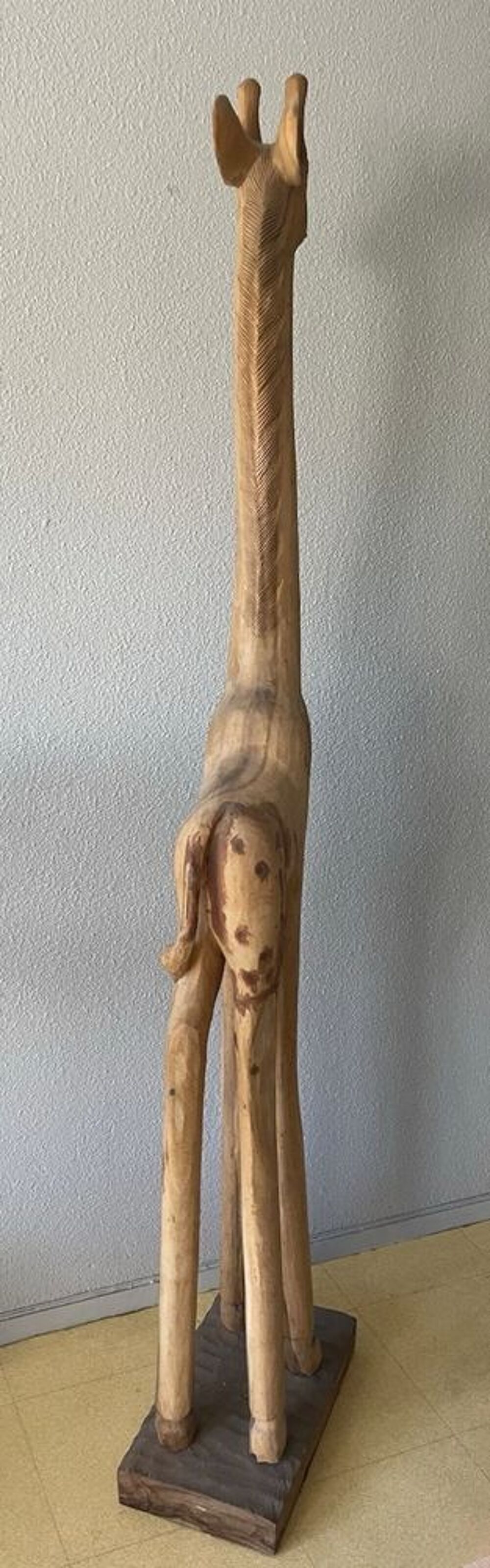 Grande Sculpture D&eacute;coration Girafe En Bois Exotique 200cm Décoration