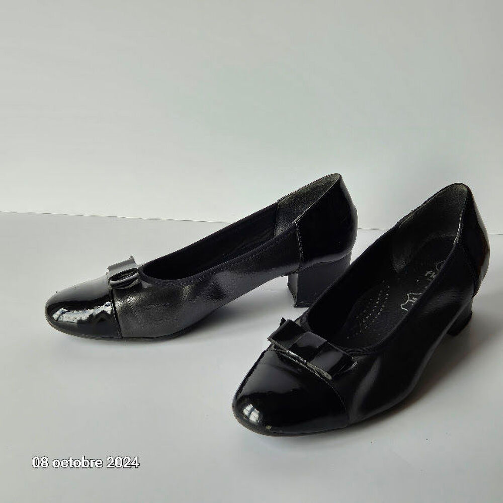 Escarpins semelle int&eacute;rieure cuir avec noeud fantaisie noir, Vêtements