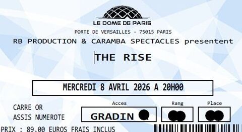 The Rise, 8 avril 2026, D�me de Paris, 2 places carr� or ! 60 Paris 1 (75)