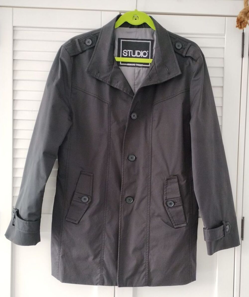 Trench Coat Trois-Quarts Homme - Noir - 64% Coton Vêtements