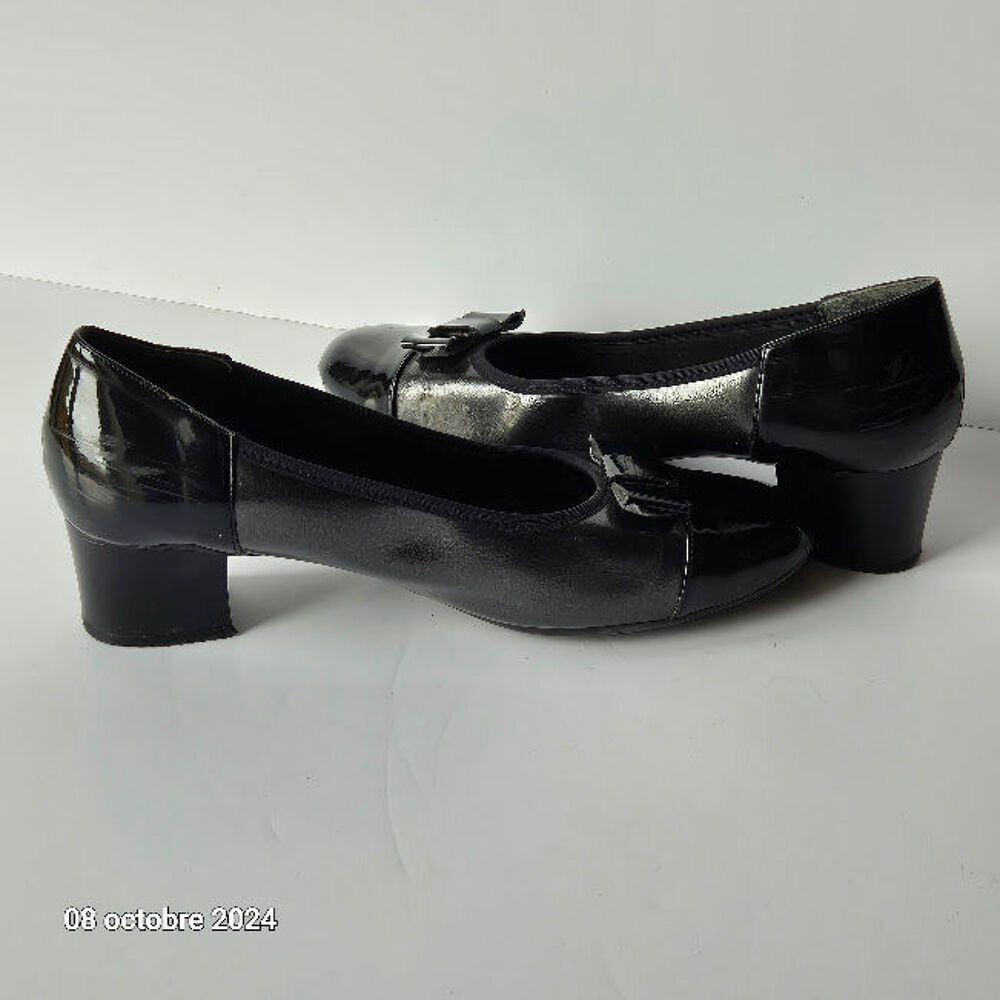 Escarpins semelle int&eacute;rieure cuir avec noeud fantaisie noir, Vêtements