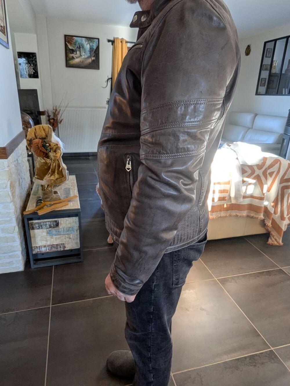 Blouson redskins type motard couleur gris &eacute;l&eacute;phant Vêtements