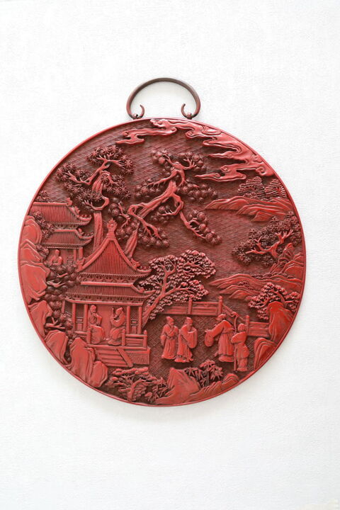 Laqu� rouge chinois circulaire 7 personnages  400 Saint-�tienne (42)