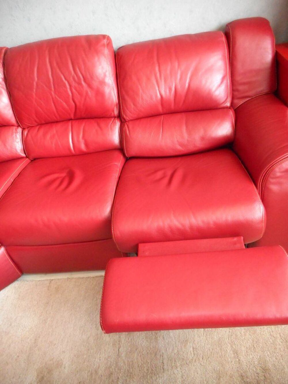Salon d'angle cuir rouge Meubles
