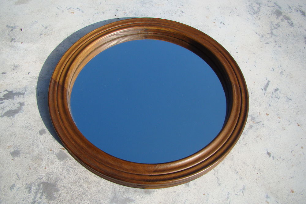 Miroir rond en bois vintage - ann&eacute;es 1980 Décoration
