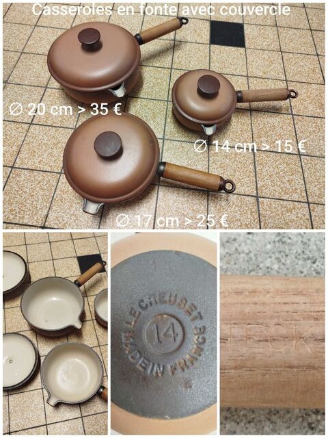 Lot de 3 casseroles avec couvercle en fonte LE CREUSET Ay (51)