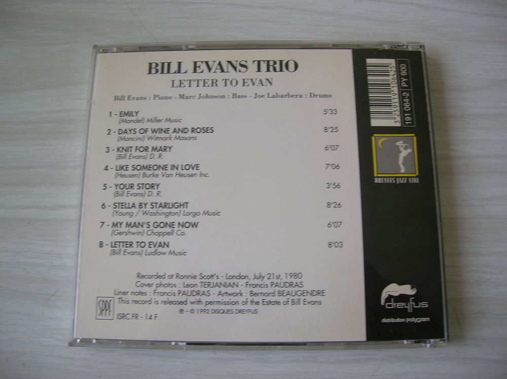 CD BILL EVANS Letter to Evan CD et vinyles