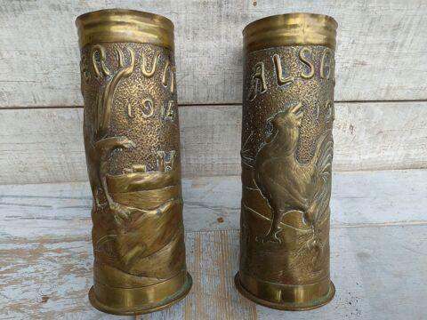 Douilles Obus Verdun 1914 Alsace 1919 Coq Aigle Poilu WW1 120 Loches (37)