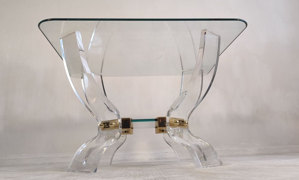 Table basse Lucite &amp; Laiton ? Style Hollywood Regency Meubles