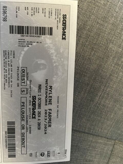 2 places Myl�ne Farmer stade de France le 1er octobre 0 Bordeaux (33)