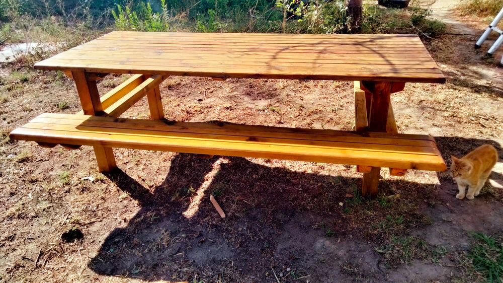 Grande table en bois ext&eacute;rieur jardin bancs pique nique Meubles
