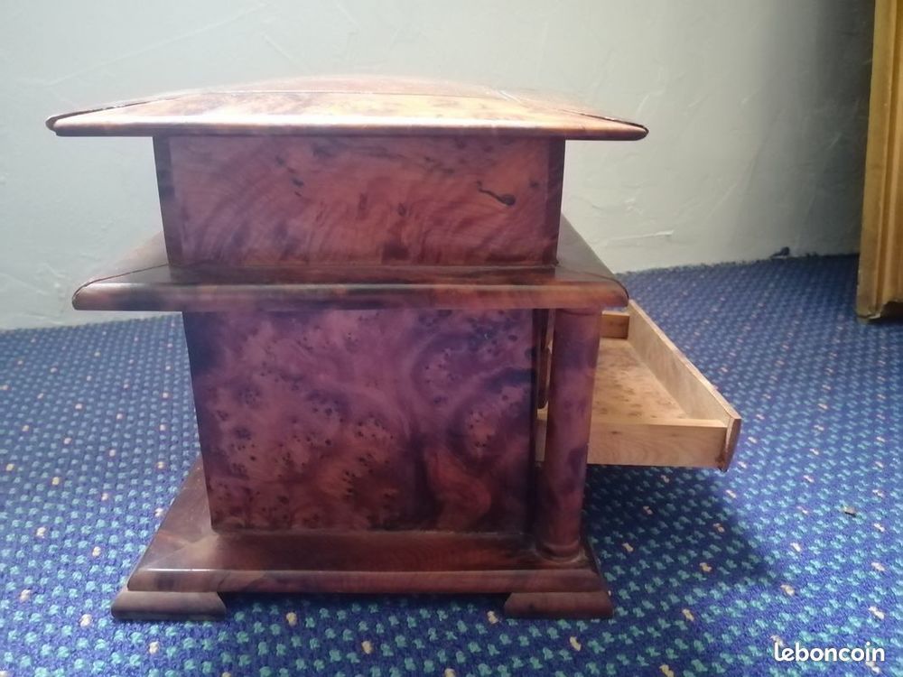 Petit coffret &agrave; tiroir en bois de loupe ancien art maison Meubles