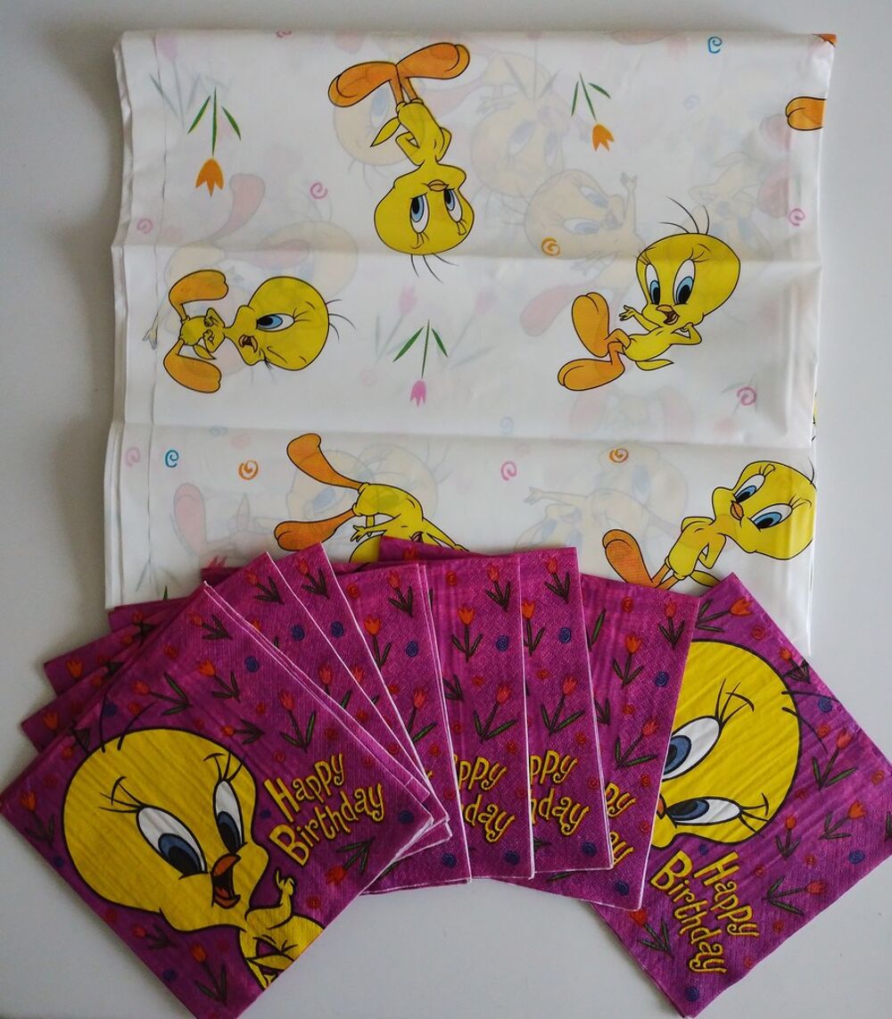 Lot 1 Nappe et 12 Serviettes en papier Tweety Anniversaire 