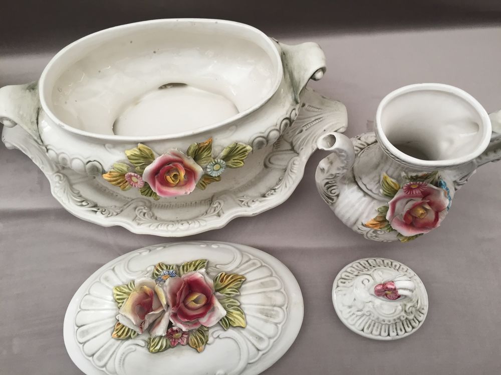 VINTAGE ART DE LA TABLE SOUPI&Egrave;RE CRUCHE TH&Eacute;I&Egrave;RE FA&Iuml;ENCE Itl Décoration