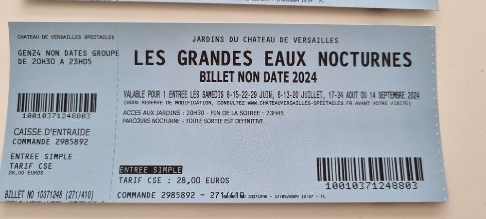 Les grandes eaux nocturnes Billetterie