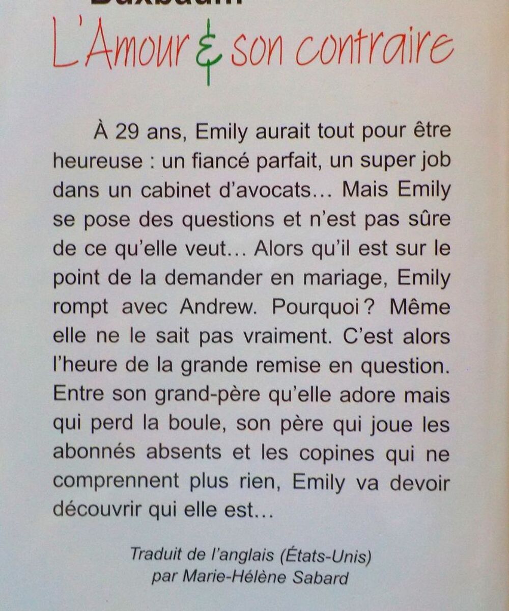 L'AMOUR &amp; SON CONTRAIRE de Julie BUXBAUM Ed. France Loisirs Livres et BD