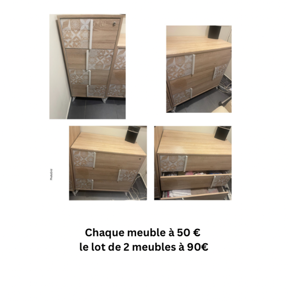 2 commodes, Chaque meuble &agrave; 50 €
le lot de 2 meubles &agrave; 90€ Meubles