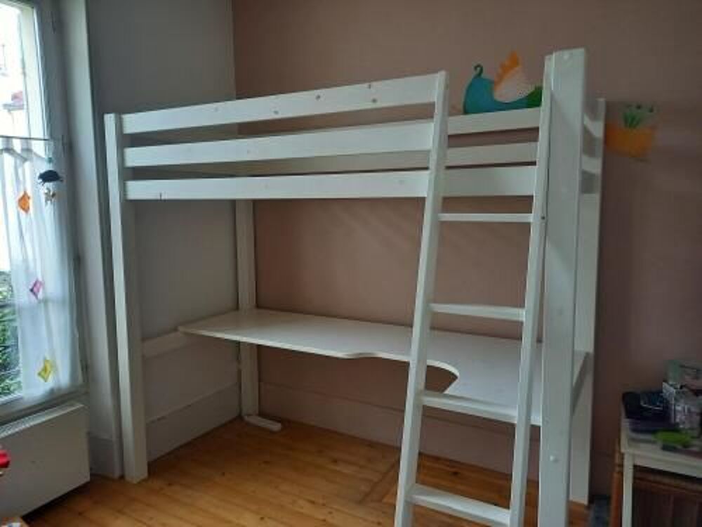 lit bureau superpos&eacute; 1 personne en bois blanc Mobilier enfants