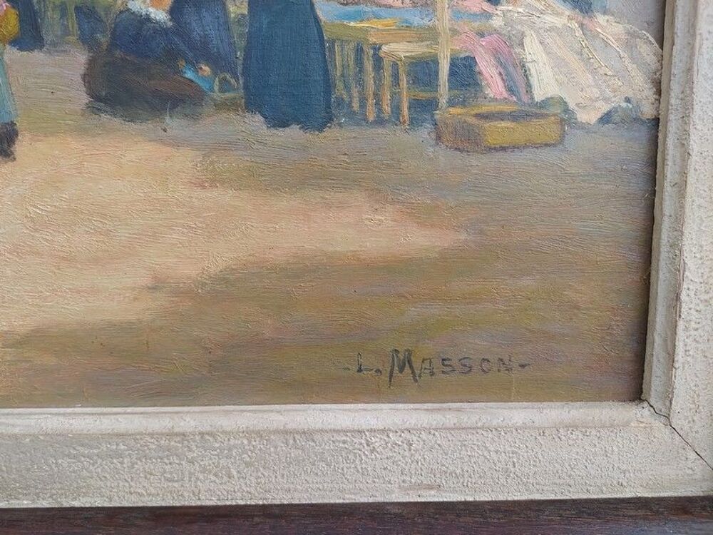 Ancien Tableau March&eacute; Breton Sign&eacute; L. Masson 
