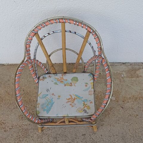 Fauteuil enfant rotin et fer vintage 30 Rethel (08)