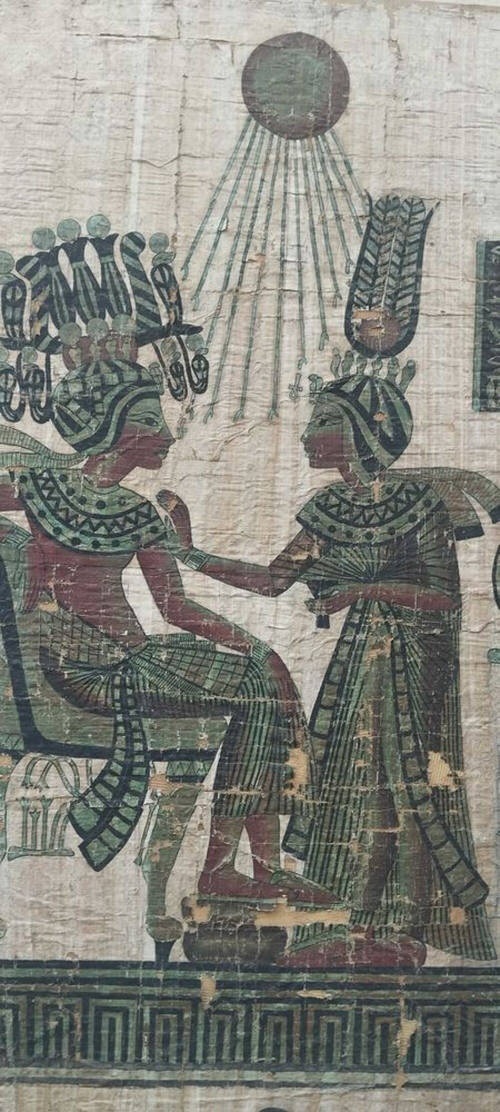 Un papyrus fait &agrave; la main par moi-m&ecirc;me, mesurant 150 x 110 cm, en tr&egrave;s bon &eacute;tat. 1985 Décoration
