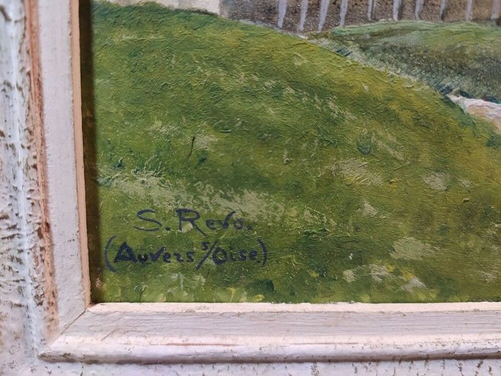Ancien Tableau Vue du Village et Clocher d'Auvers sur Oise Décoration
