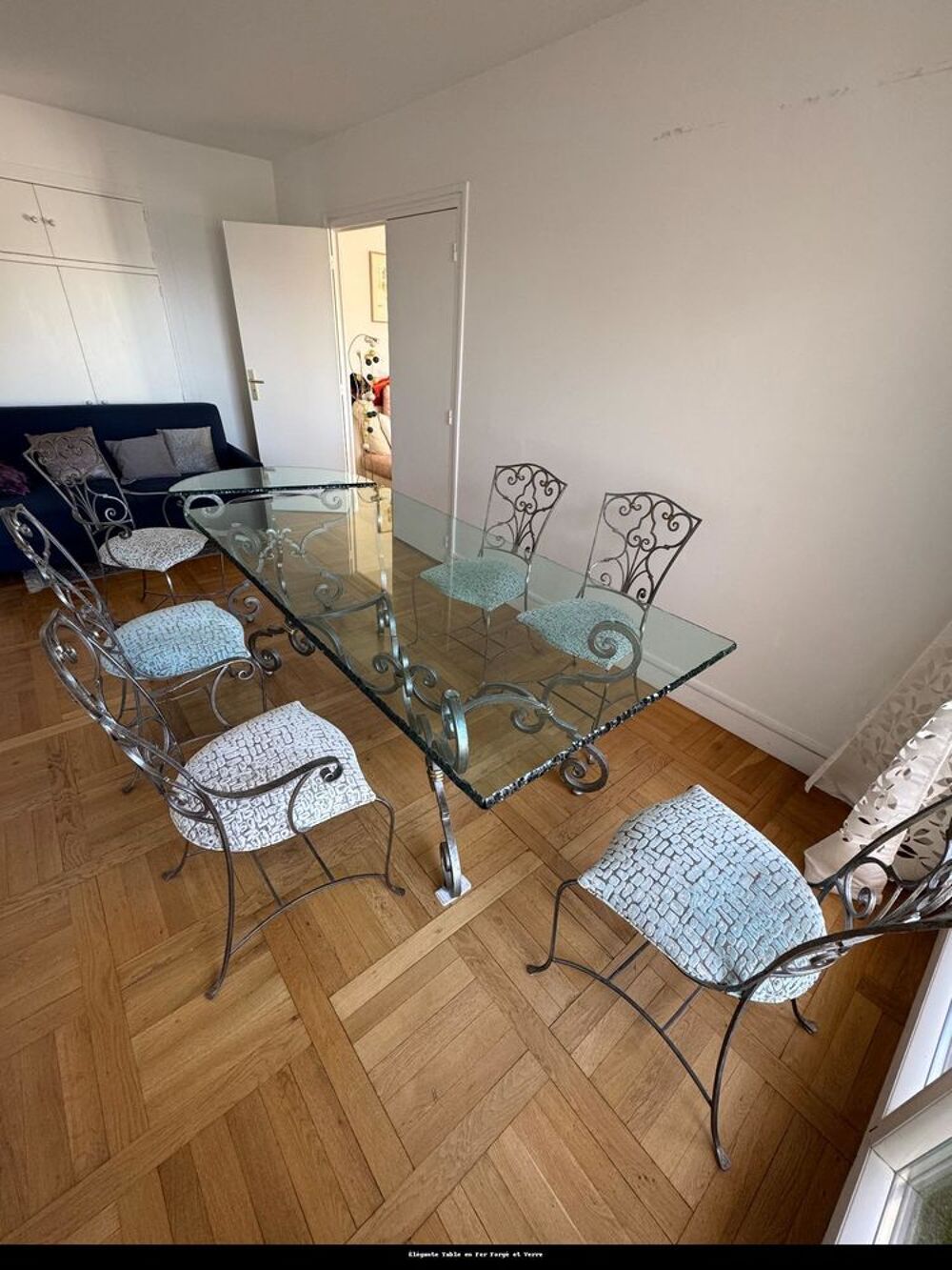 Table salle &agrave; manger en Fer Forg&eacute; avec Plateau en Verre Meubles