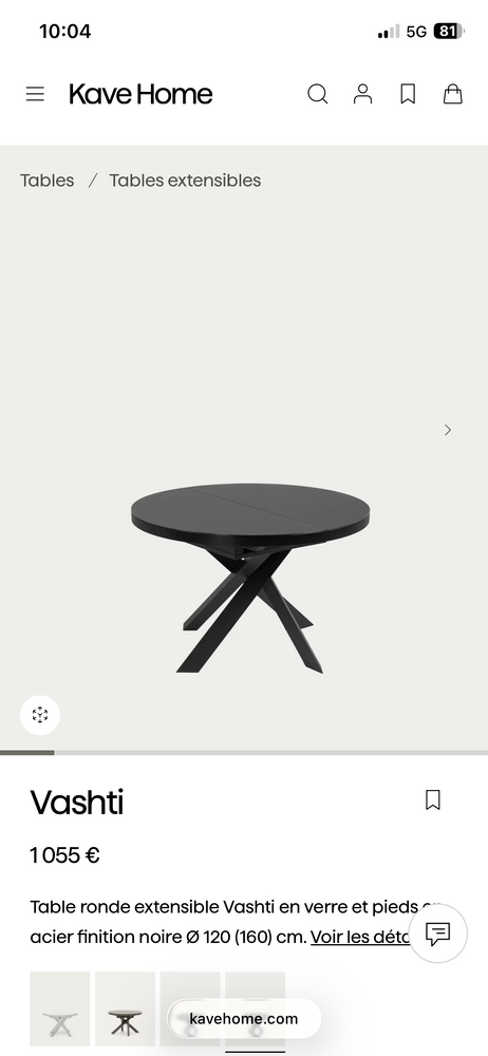Table ronde noire extensible verre et acier Meubles
